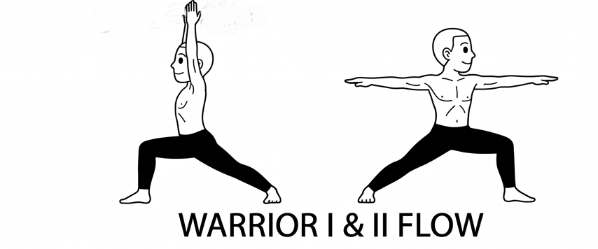Visual sketch of Warrior I & II Flow (Virabhadrasana I & II Vinyasa)